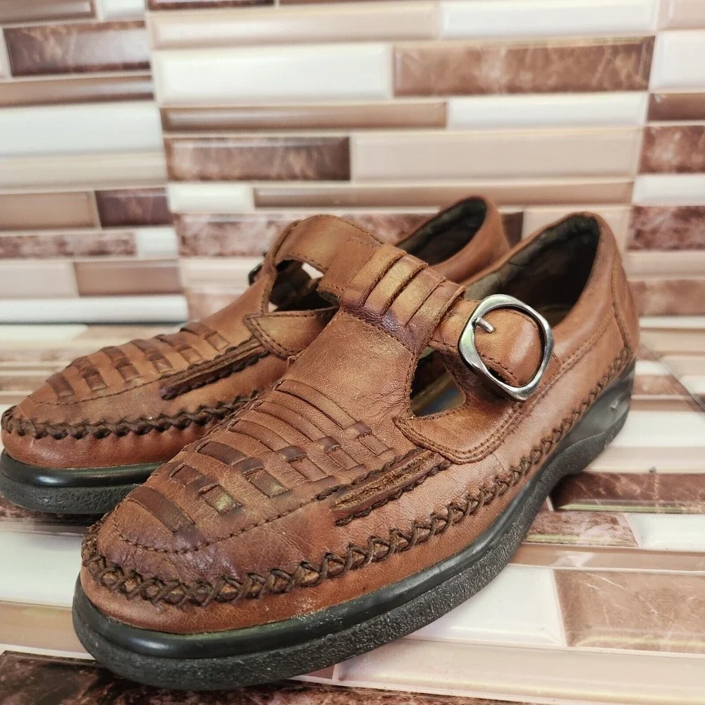 Dr. Scholls Shoes Womens 6.5 Brown Leather Loafers Adjustable Buckle - Picture 2 of 11